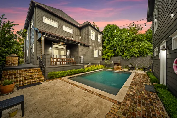 Our relaxing pool and patio area at sunset